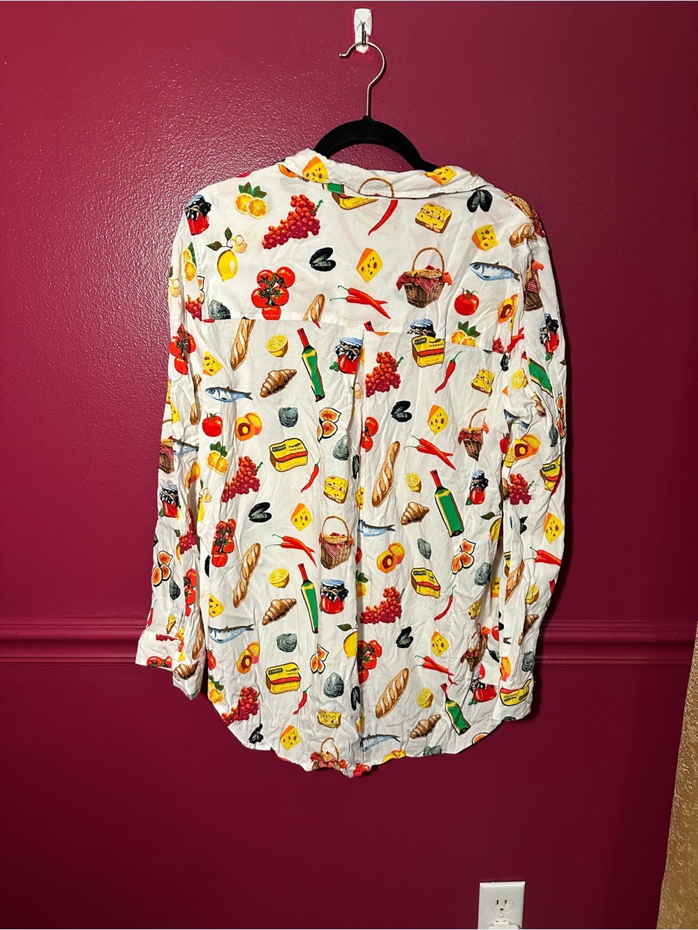 Jane + Delancey Button Down Shirt XL White Picnic Print Lightweight - Picture 4 of 4